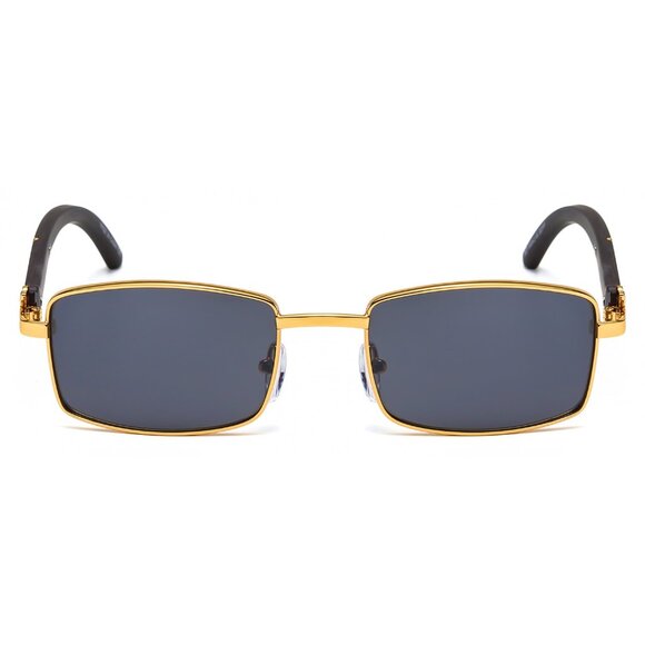 Men Sunglasses Trendy Dark Black Lens Rectangular Fashion Rapper Shades Gold New - Picture 3 of 6